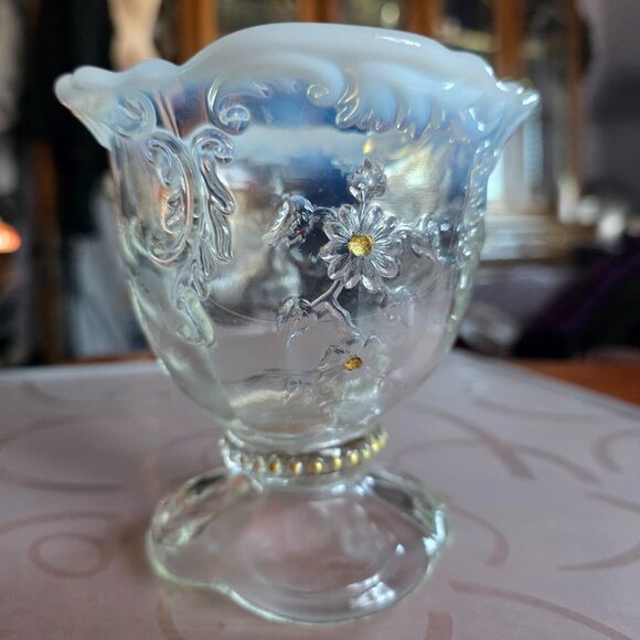 Northwood Other - VINTAGE NORTHWOOD EAPG INTAGLIO White Opalescent Spooner Gold Leaf